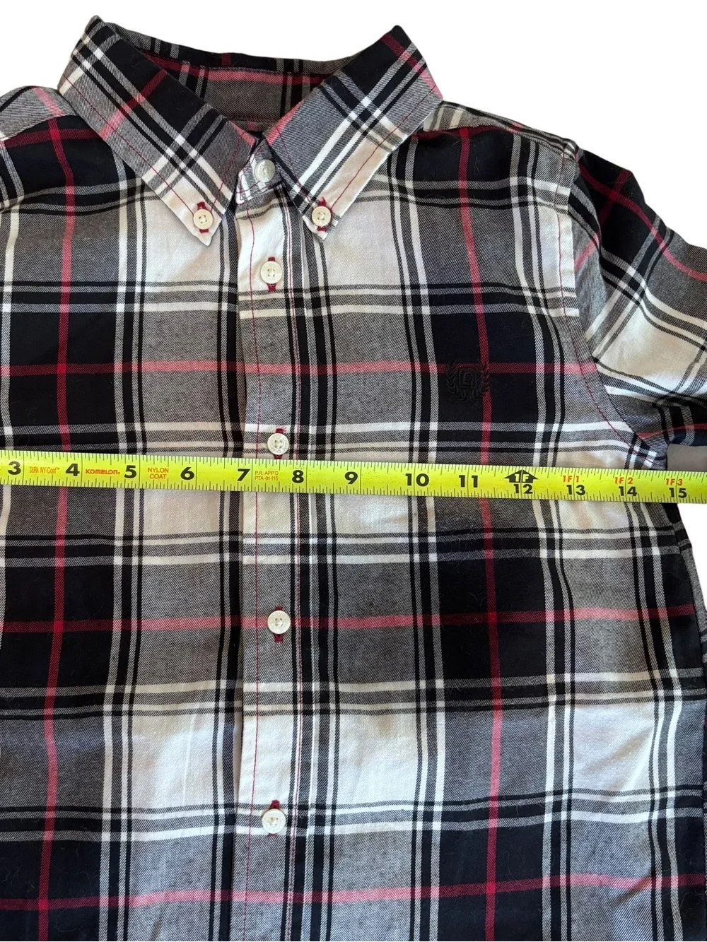 CHAPS Boys Size 7 Plaid Button Down Shirt Black Gray Red Preppy